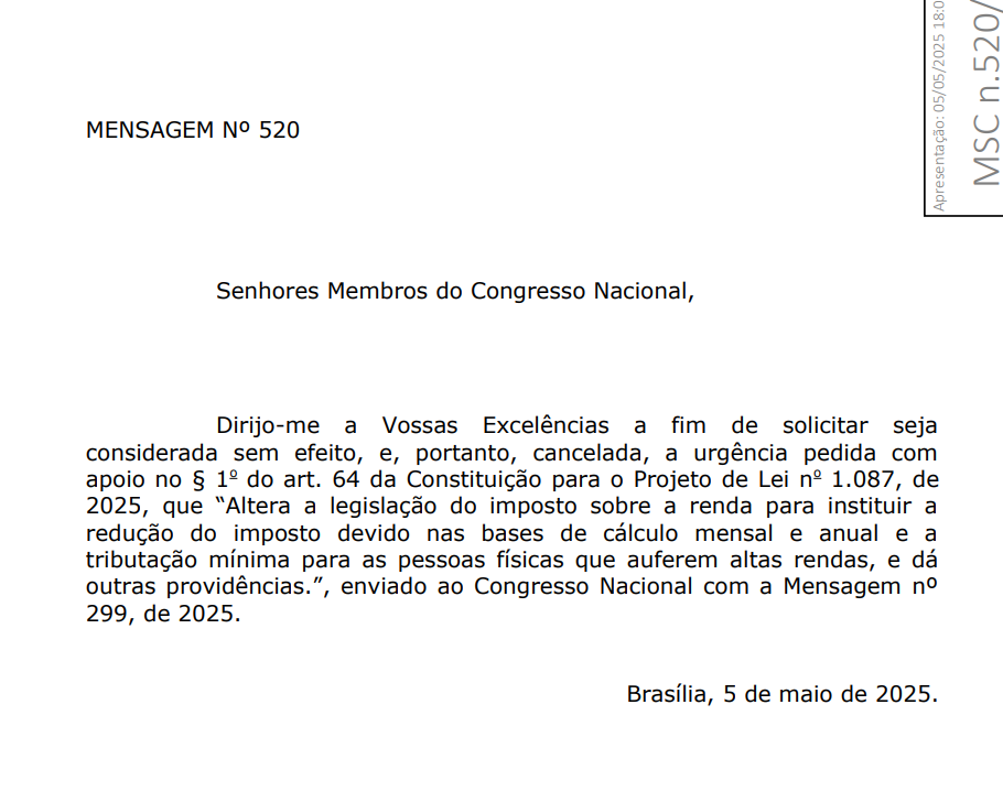 Governo retira urgência constitucional do PL do Imposto de Renda Mais Justo